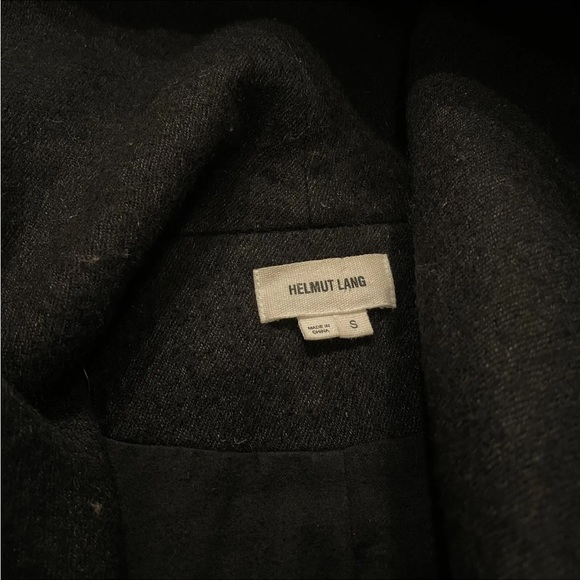 HELMUT LANG BLACK WILLOWED FELT LEATHER-SLEEVE COAT - Picture 8 of 9